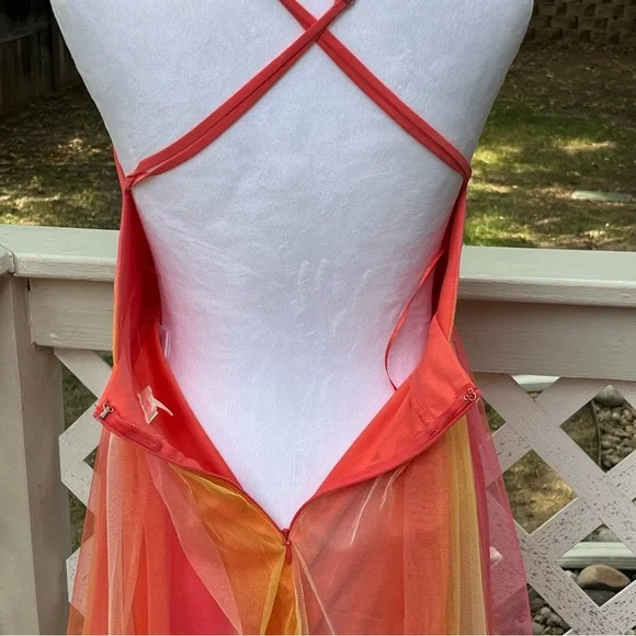 Luxxel Rainbow Dress Small Plunging Open Back Strappy Maxi Babydoll Fairy Ballet - Picture 11 of 14